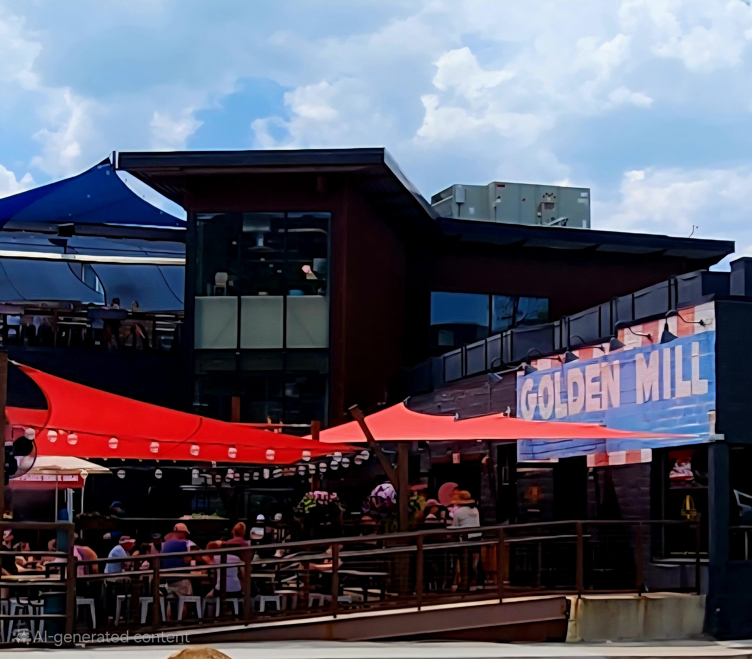young professionals sitting on the patio at Golden Mill 